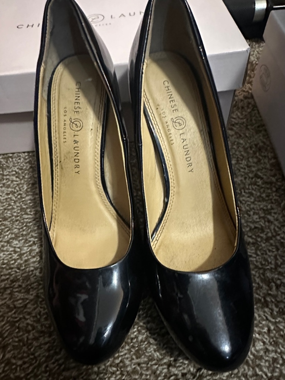 Chinese Laundry Black Patent Round-Toe Pumps